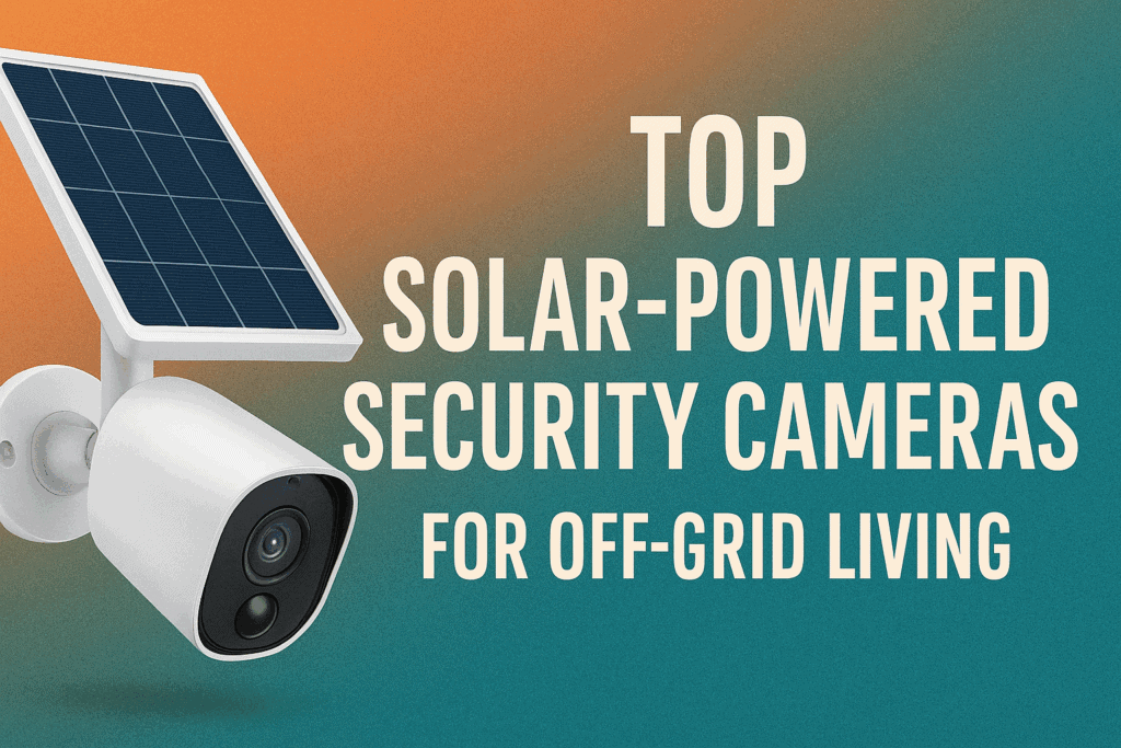 Solar-powered security camera with solar panel mounted on wall, showcasing top security tech for off-grid living