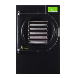 Compact freeze dryer with food trays for off-grid food preservation of fruits, meals, and meats